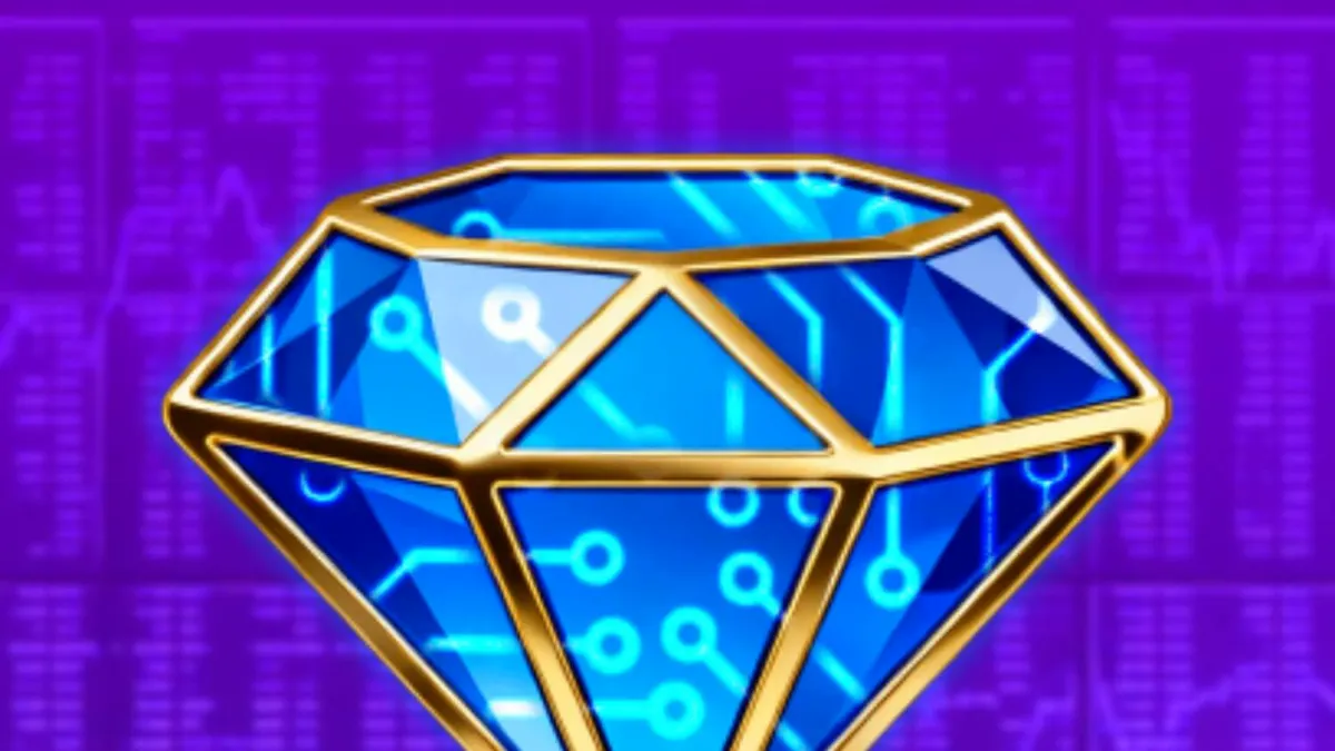 Tampilan layar permainan slot Crypto Crown 20 dengan tema neon kripto.